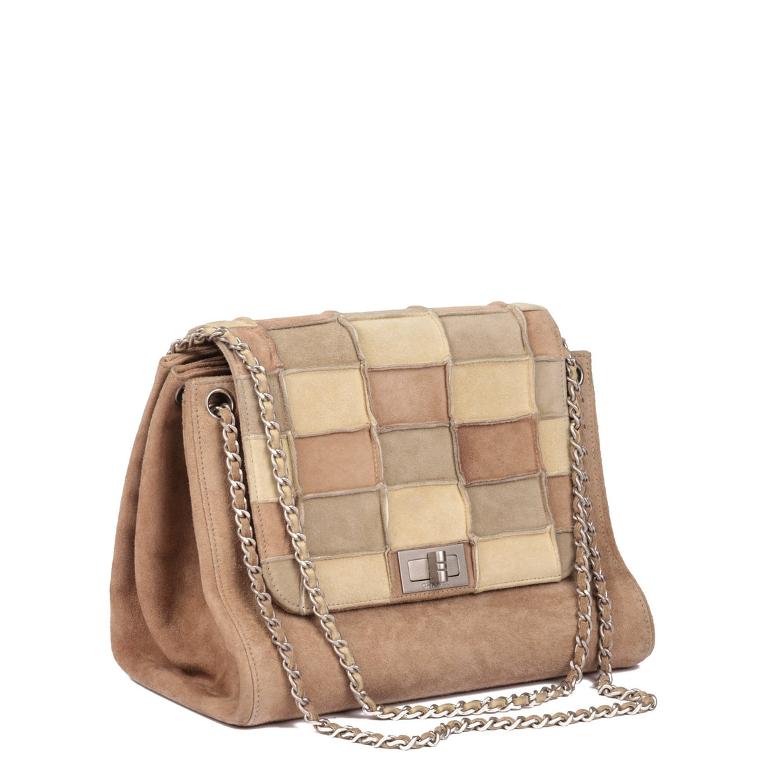 Chanel Beige Patchwork Suede Small Accordion 255 Reissue Classic Single Flap Bag