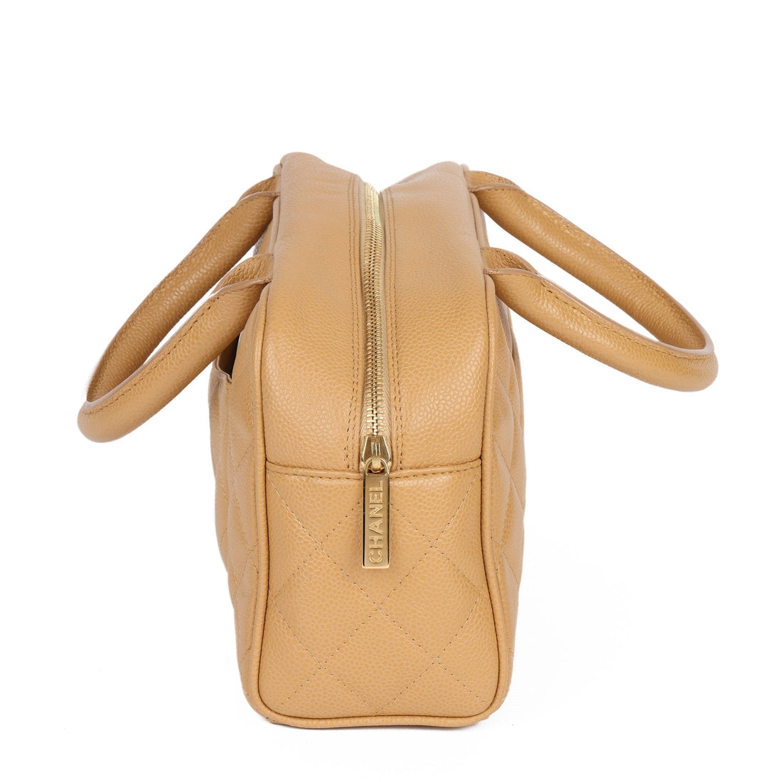 Chanel Beige Quilted Caviar Leather Mini Boston Tote