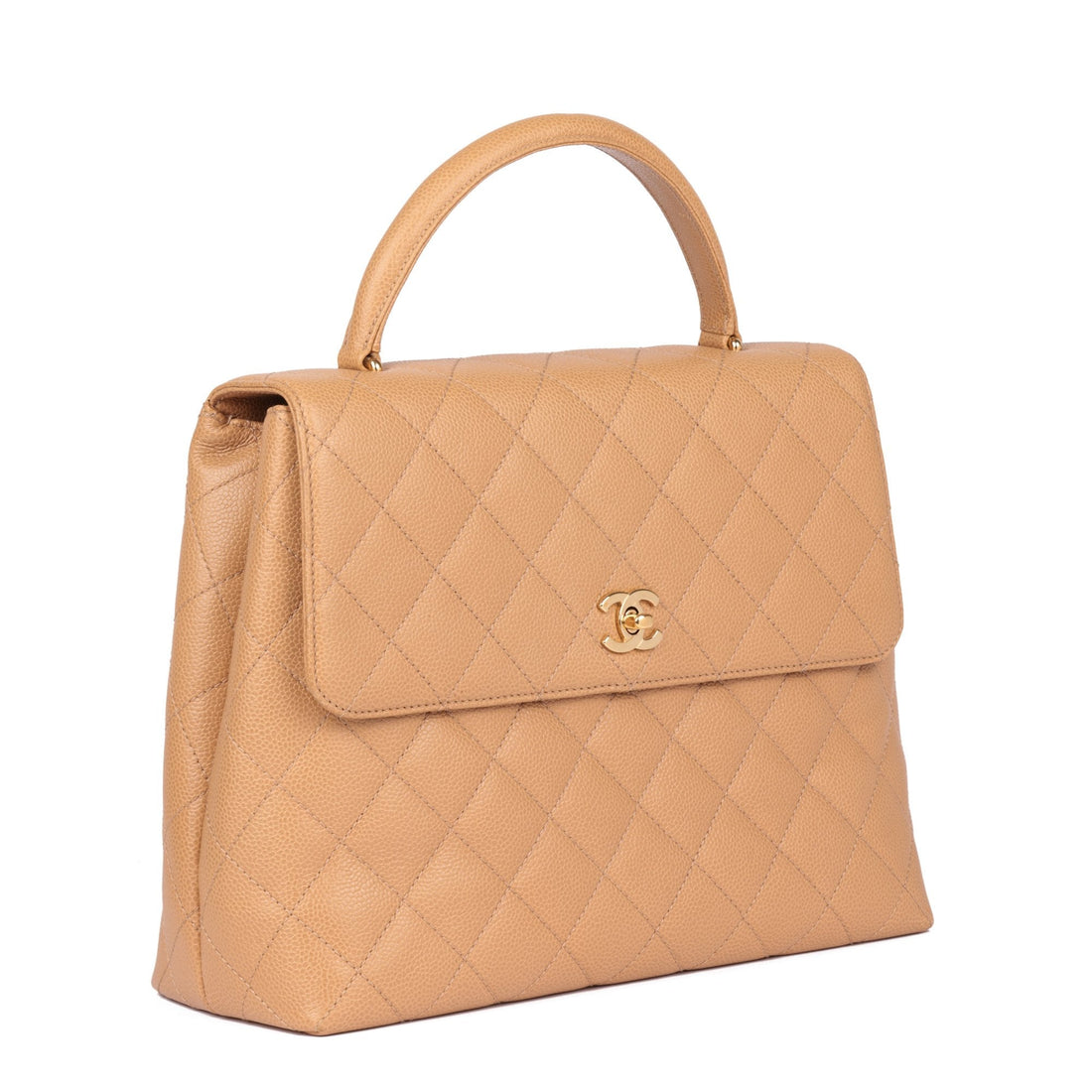 Chanel Beige Quilted Caviar Leather Vintage Classic Kelly Top Handle Bag