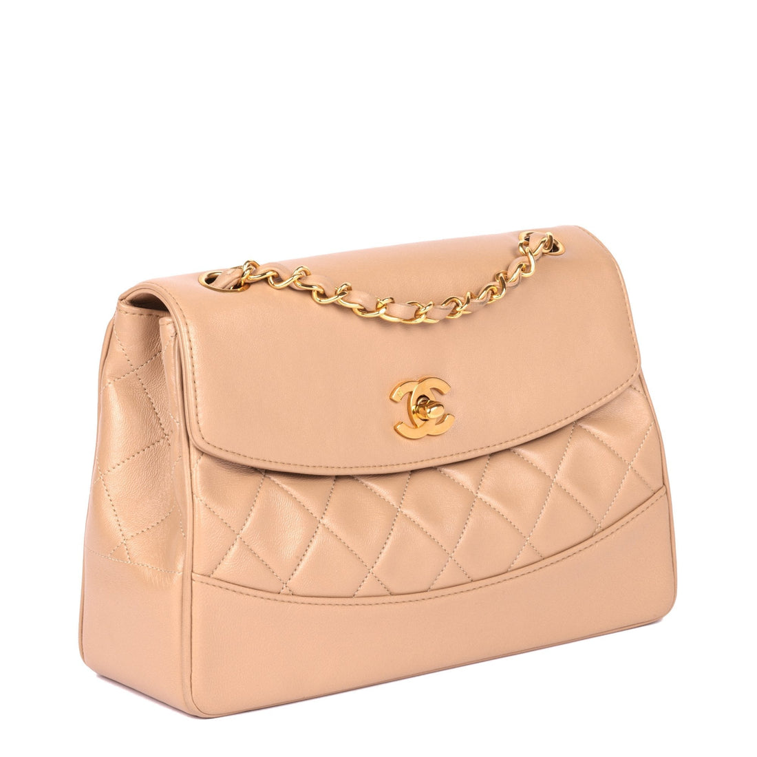 Chanel Beige Quilted Lambskin Vintage Medium Classic Single Flap Bag