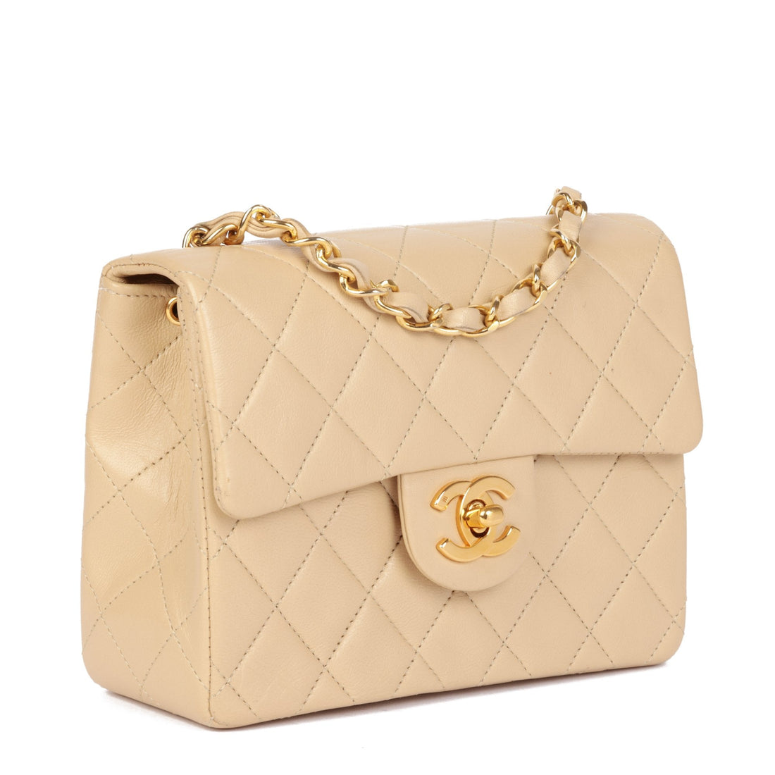 Chanel Beige Quilted Lambskin Vintage Square Mini Flap Bag