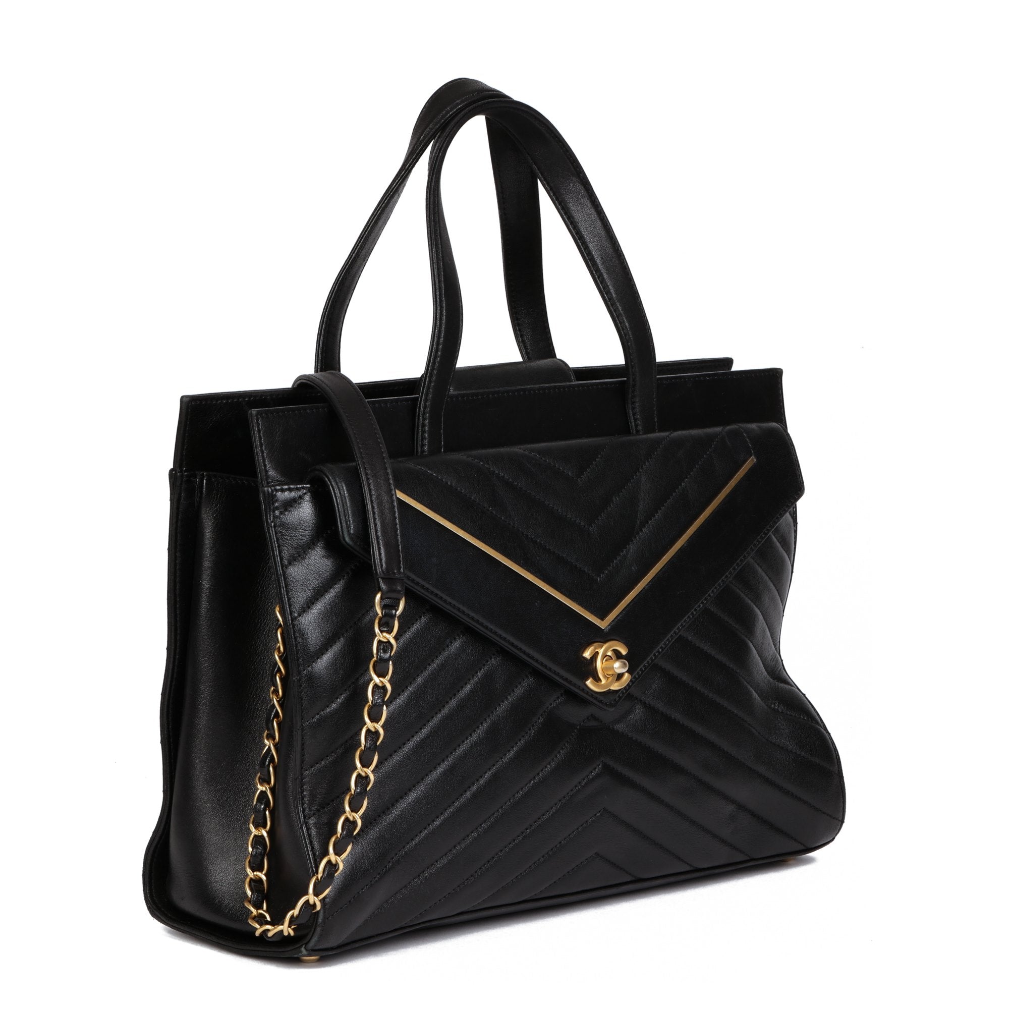 Chanel Black Chevron Quilted Lambskin Classic Shoulder Bag