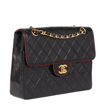 Chanel Black Quilted Lambskin Vintage Medium Classic Single Flap Bag with Red Trim Shoulder Bag