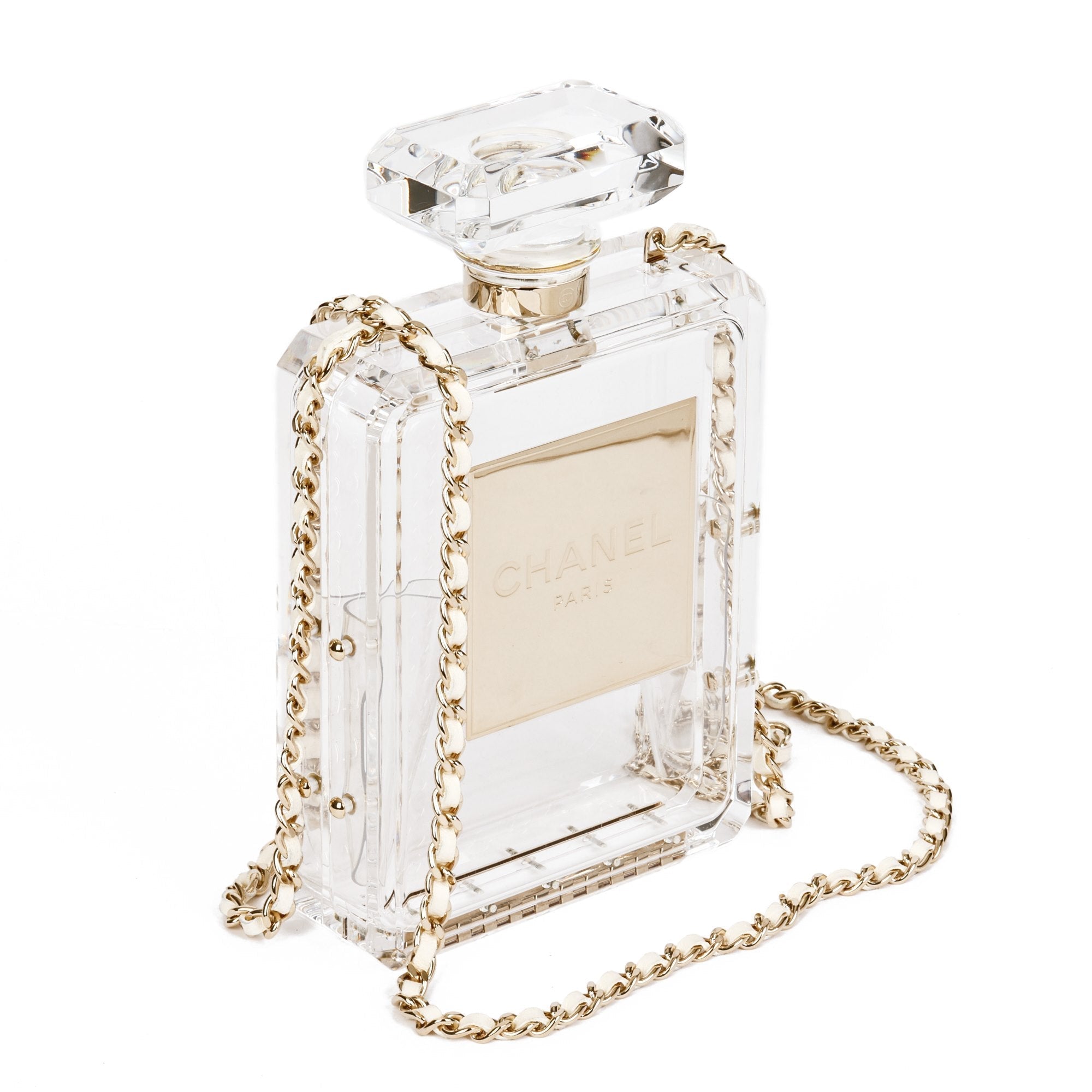 Chanel Clear Plexiglass Perfume Bottle Minaudiere Shoulder Bag