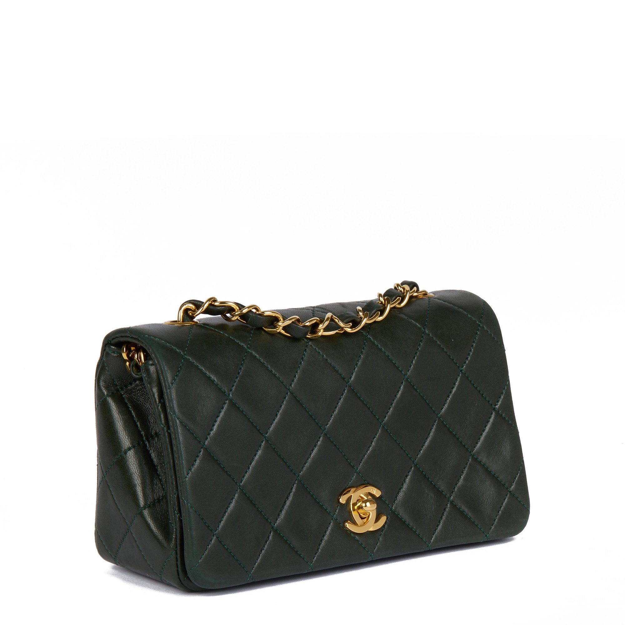 Chanel Forest Green Quilted Lambskin Vintage Mini Full Flap Bag