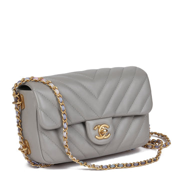 Chanel Grey Chevron Quilted Lambskin Chain Around Mini Rectangular Flap Bag