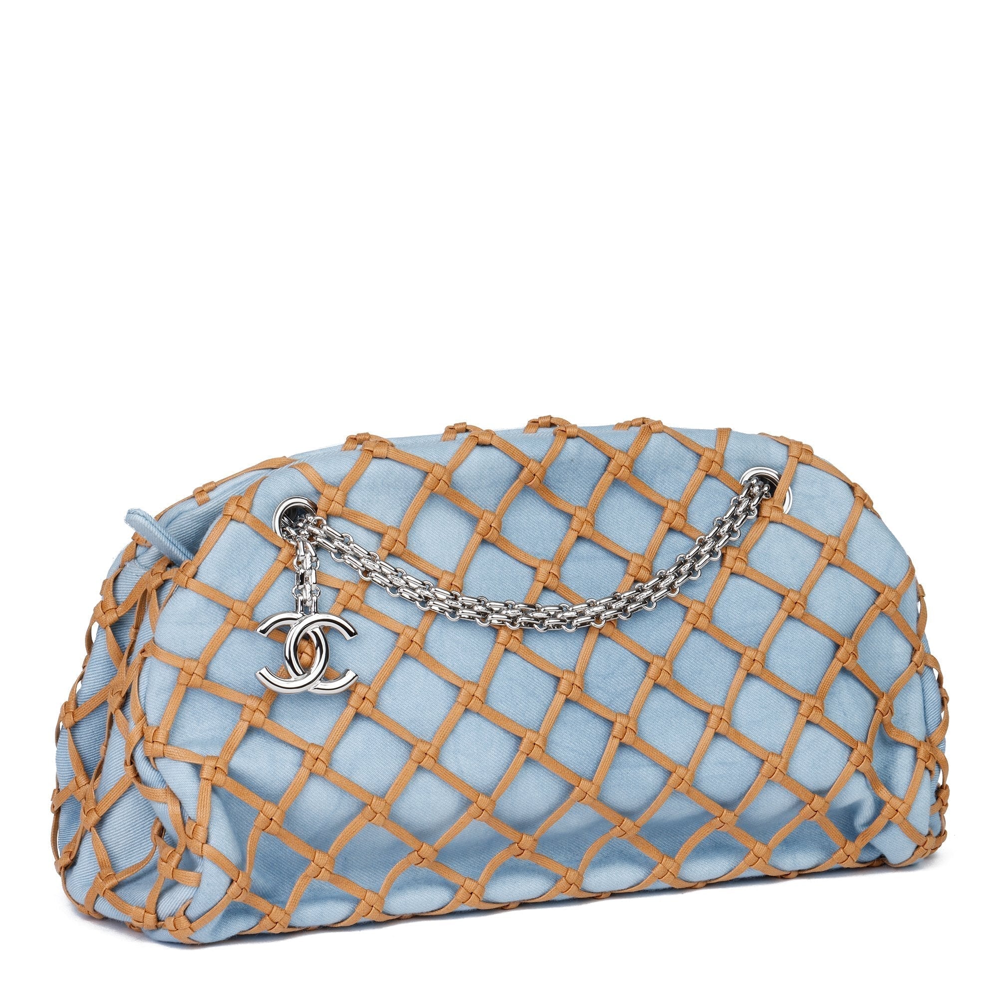 Chanel Light Blue Denim & Brown Woven Rope Canebier Just Mademoiselle Bowling Bag