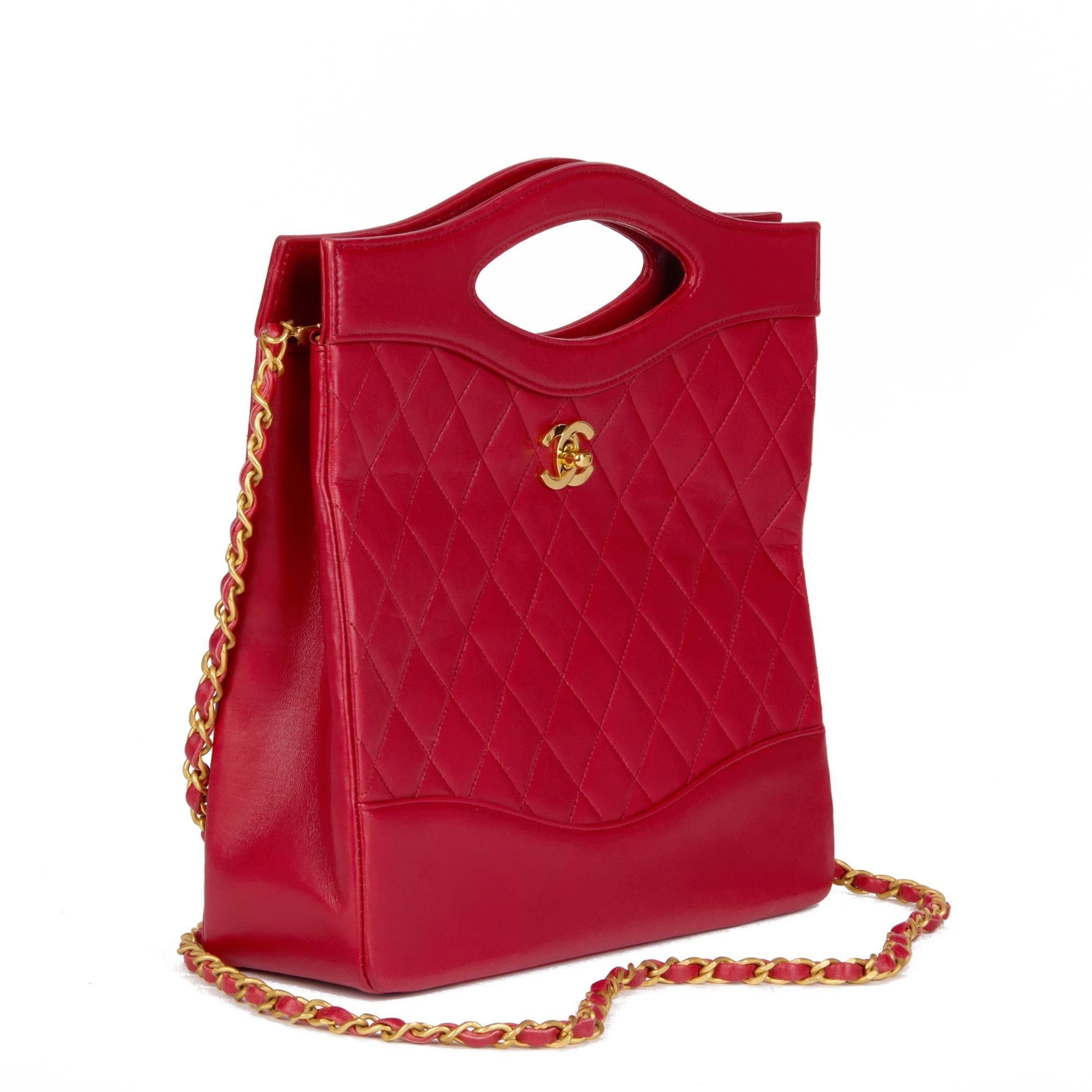 Chanel Red Quilted Lambskin Vintage Classic Shoulder Bag