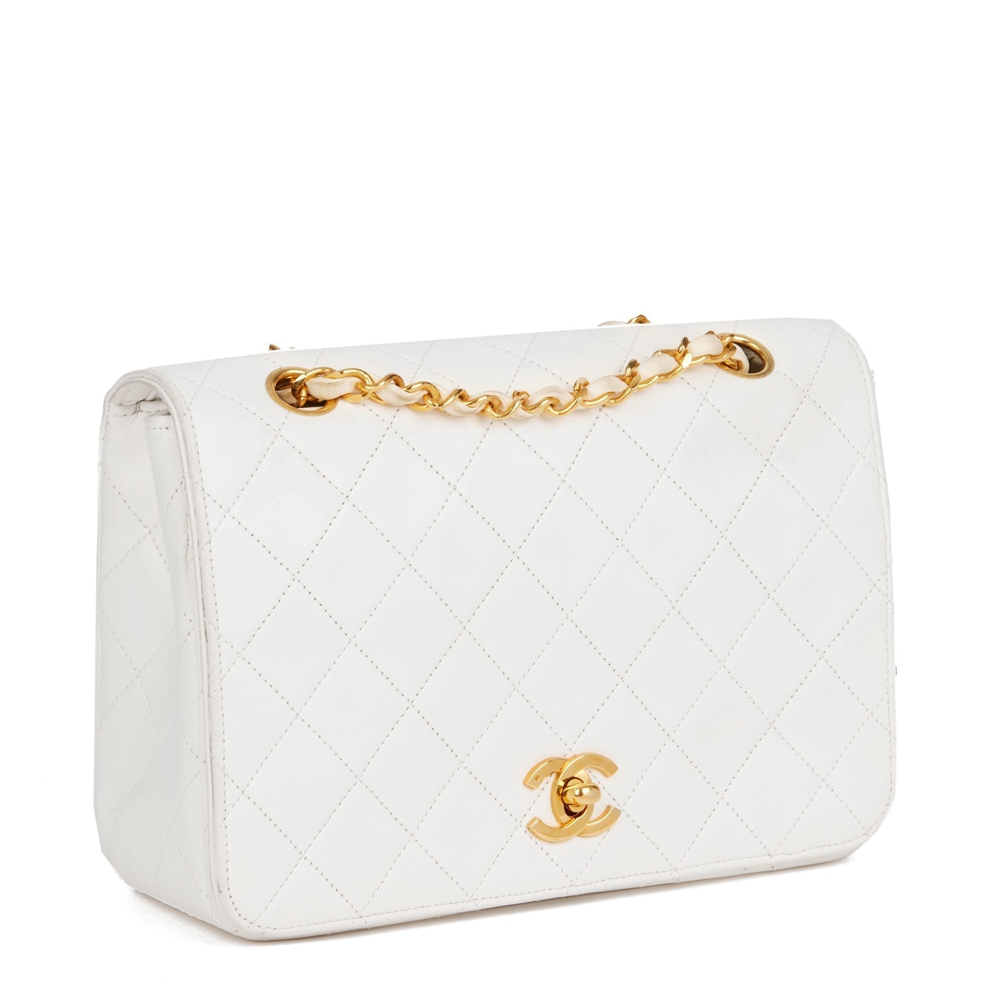 Chanel Ivory Quilted Lambskin Vintage Small Classic Single Full Flap Bag