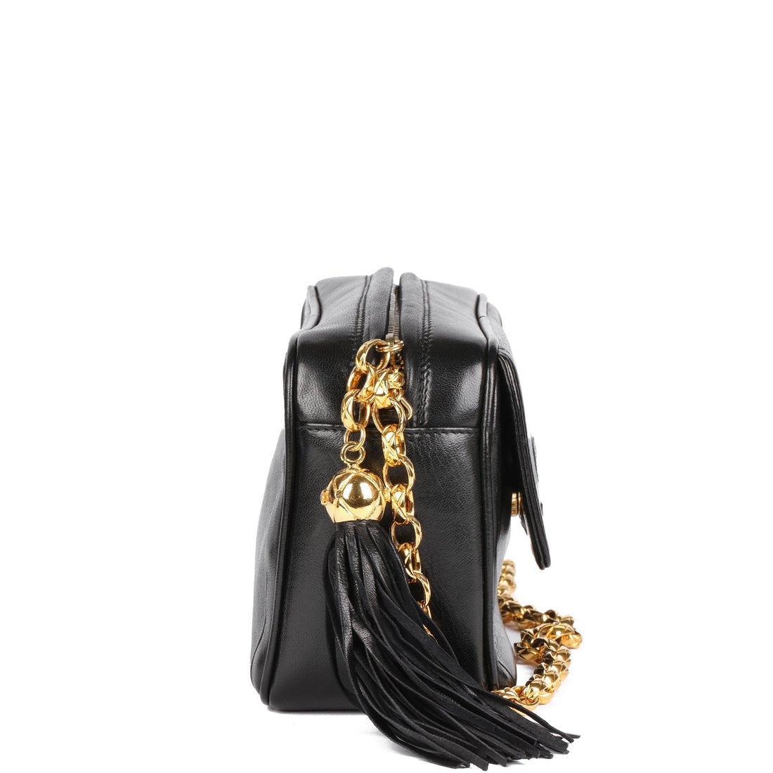 Chanel Black Lambskin Vintage Mini Fringe Camera Bag