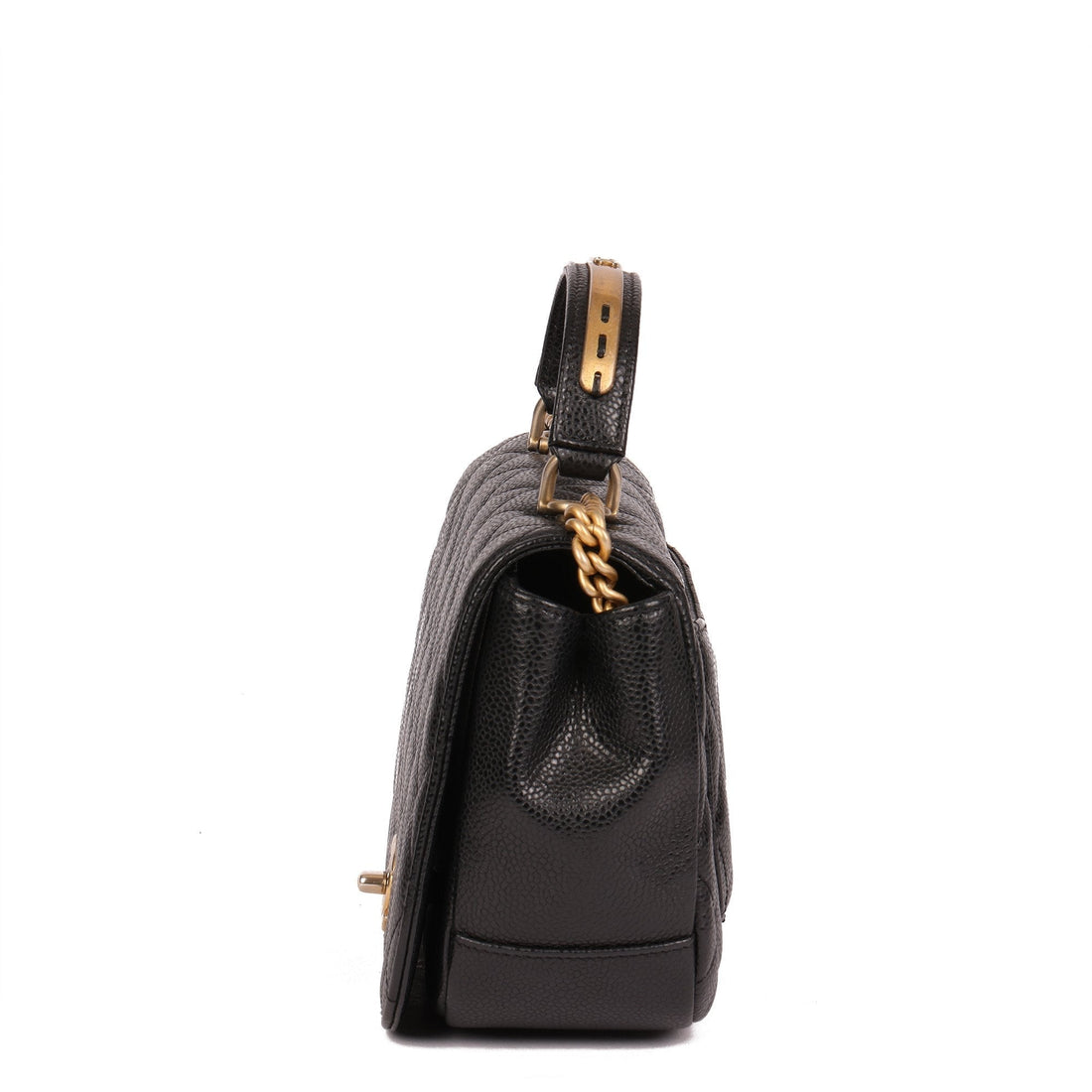 Chanel Black Quilted Caviar Leather Medium Classic Top Handle Flap Bag