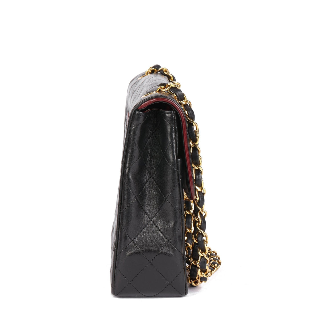Chanel Black Quilted Lambskin Vintage Medium Classic Single Flap Bag with Red Trim Shoulder Bag