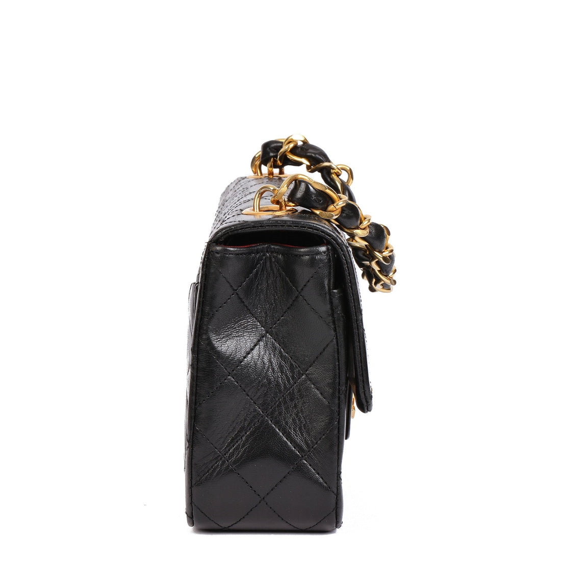 Chanel Black Quilted Lambskin Vintage Small Top Handle Classic Single Flap Bag Top Handle Bag