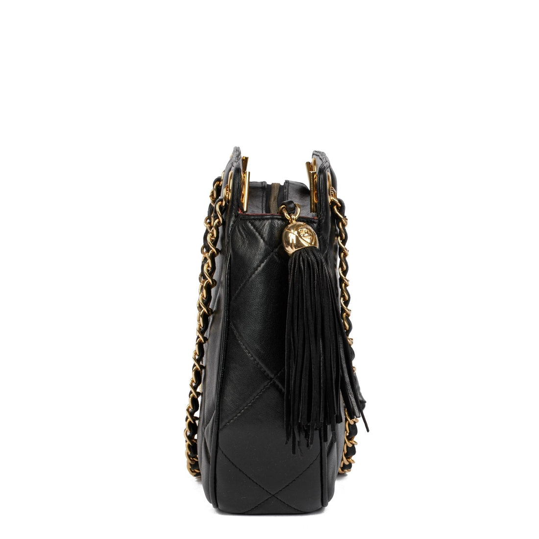 Chanel Black Quilted Lambskin Vintage Timeless Fringe Shoulder Bag