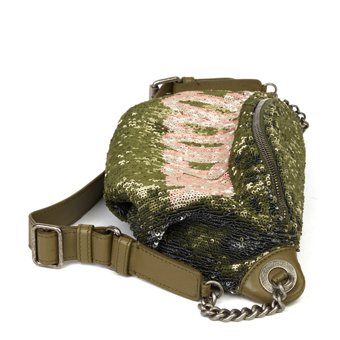 Chanel Khaki Quilted Lambskin & Pink Sequin Embellishment Coco Cuba Belt Bag Crossbody