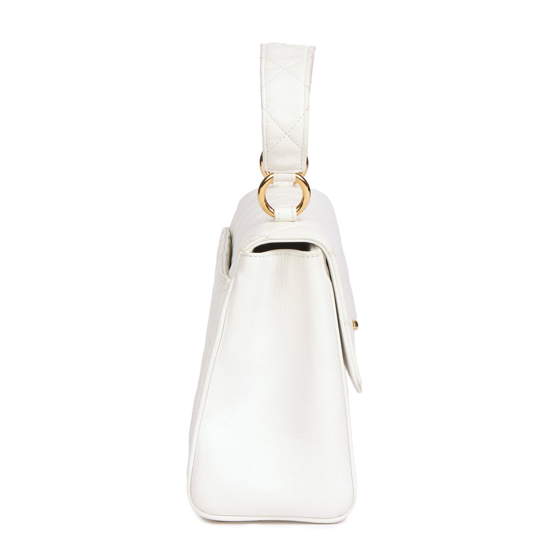 Chanel White Quilted Lambskin Vintage Classic Kelly Top Handle Bag