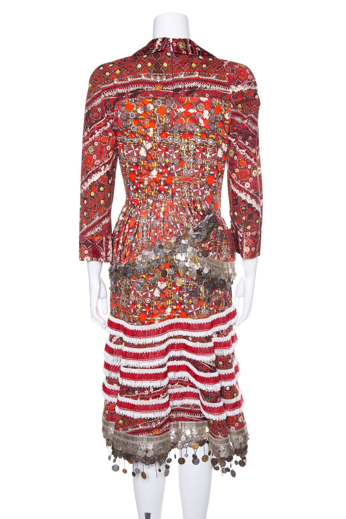 Altuzarra Red Multi Aztec Print Beaded Embellished Dress SZ 40
