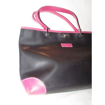 Longchamp Black Heavy Canvas And Hot Pink Leather Tote