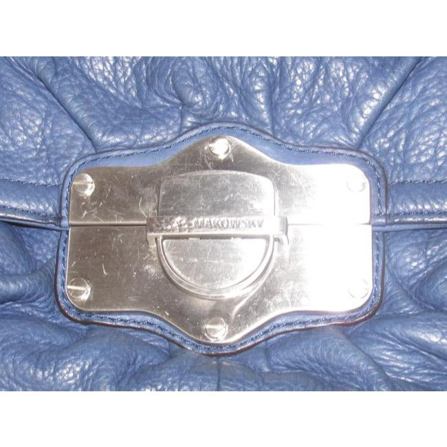 B Makowsky Denim Blue With Bold Chrome Accents Leather Cross Body Bag