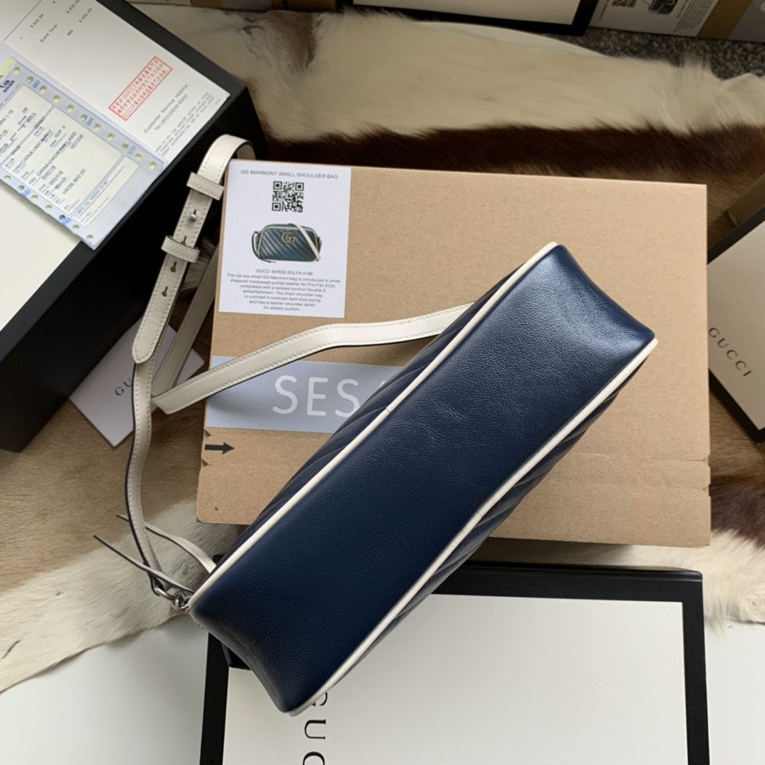 gg Marmont Matelassé Shoulder Bag Blue For Womtlm 9.5in/24cm gg