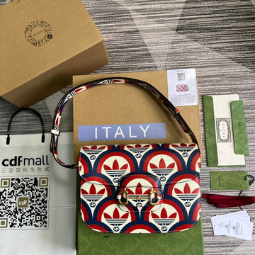 gg x Adidas Horsebit 1955 Shoulder Bag Blue/Red For Women, Women&#8217;s Bags 9.8in/25cm gg 602204 UVG0G 4168