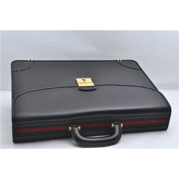 RARE, vintage, Gucci, 'Ophidia' style XL black leather, laptop/messenger/briefcase with a red & green Sherry stripe accent