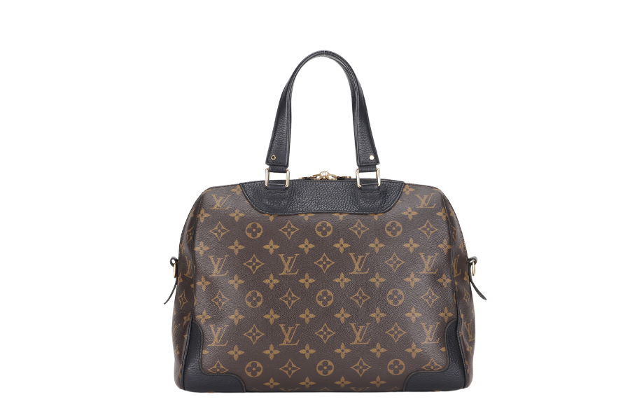 LOUIS VUITTON M50058 RETIRO BLACK LEATHER MONOGRAM CANVAS GOLD HARDWARE WITH STRAP
