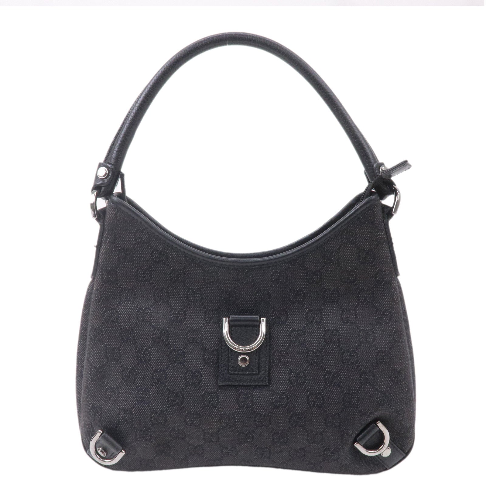 GUCCI Abbey GG Denim Leather Shoulder Bag Hand Bag Black 268637