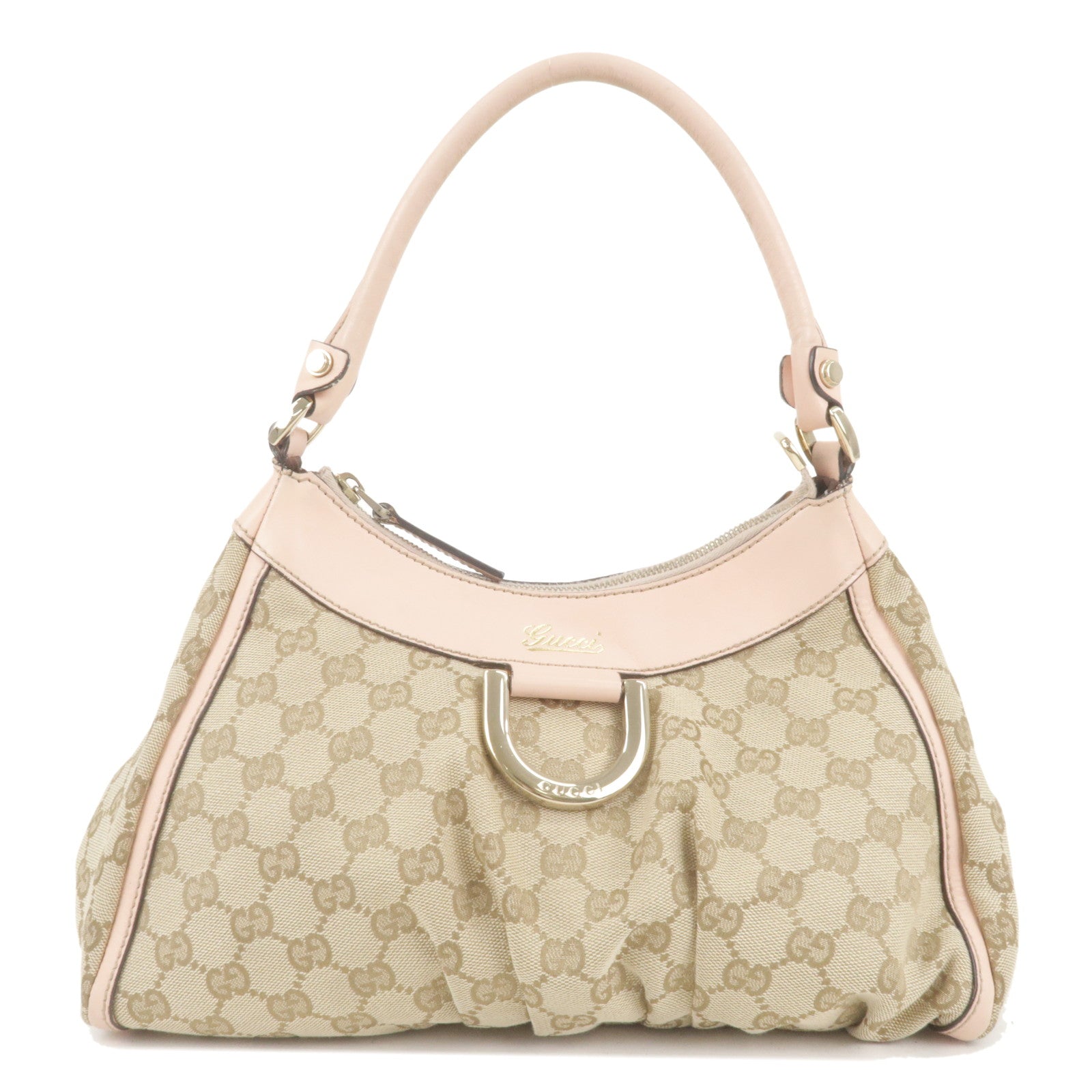 GUCCI Abbey GG Canvas Leather Shoulder Bag Beige Pink 190525