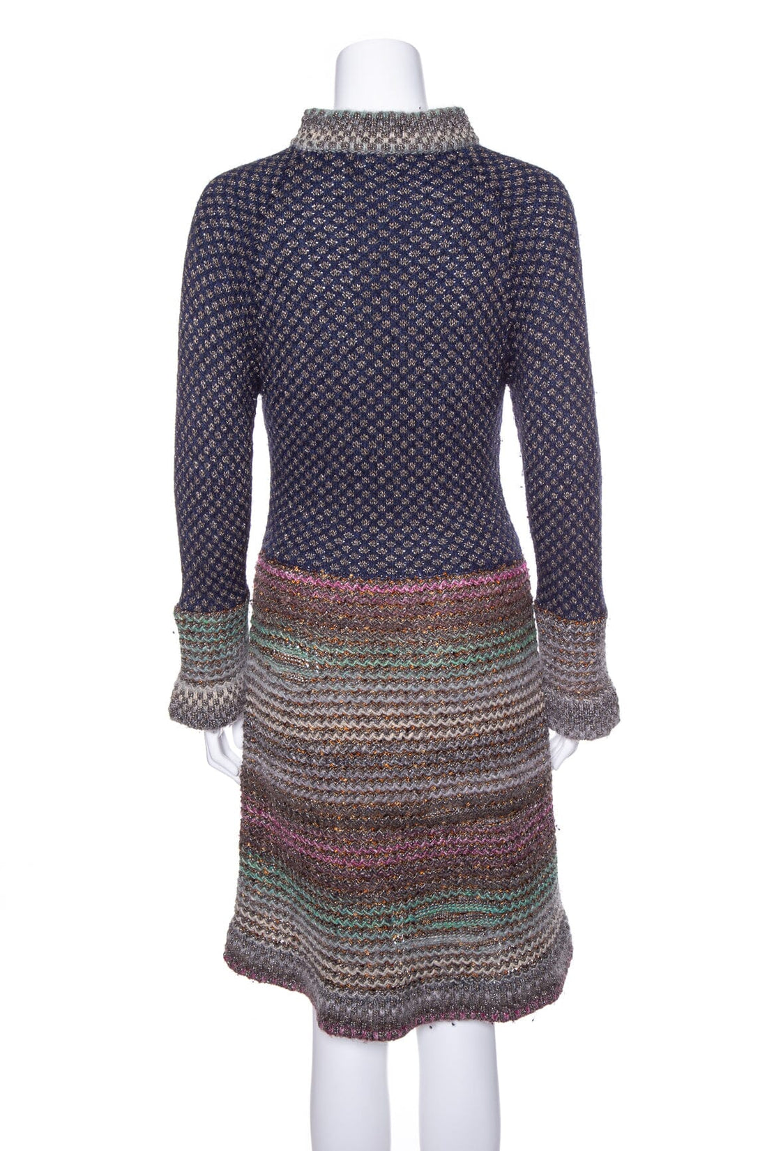 Chanel Multicolor Knit Fit and Flare Shimmer Long Sleeve Dress SZ 40