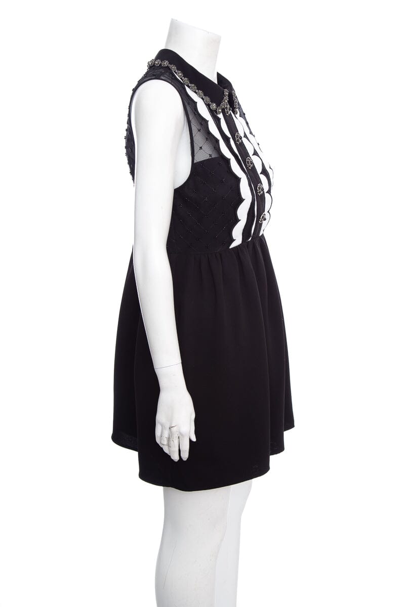 Self Portrait Black Sleeveless Scallop Detail Dress SZ 6