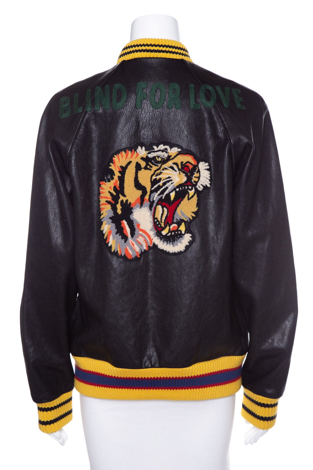 Gucci Black Leather "Blind For Love" Tiger Jacket SZ 48