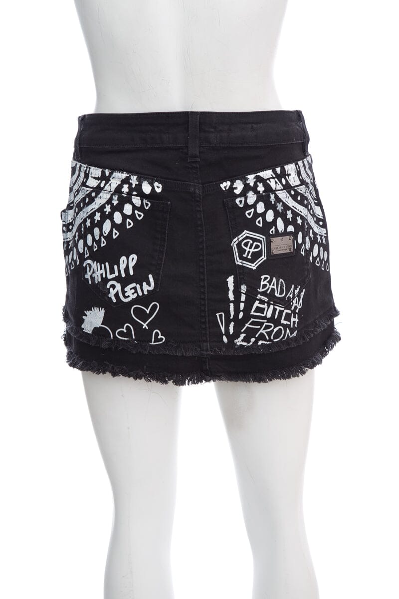 Philipp Plein Black White Painted Printed Mini Skirt SZ S