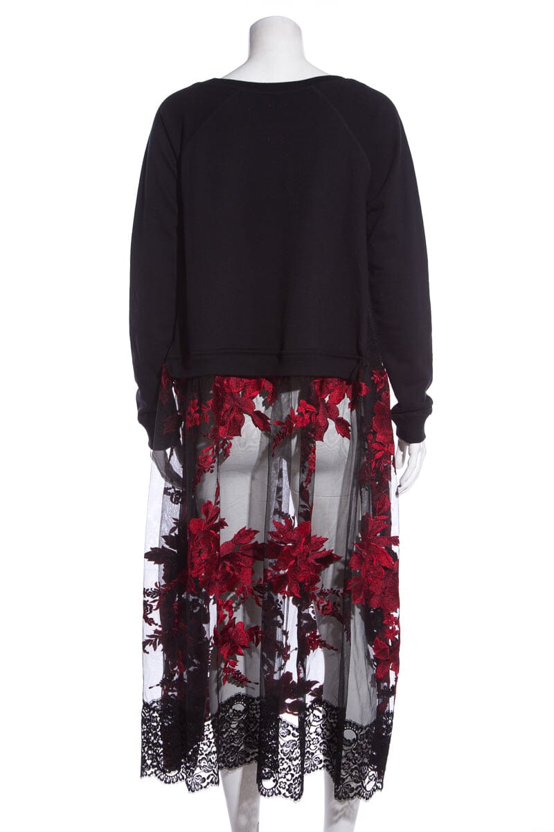 Antonio Marras Black & Red Embroidered Lace Sweatshirt Dress SZ 40