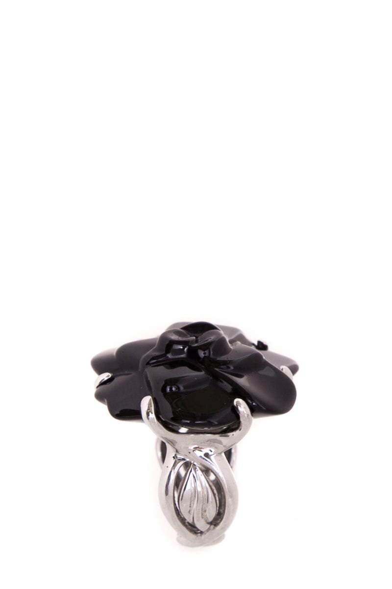 Chanel 18k White Gold & Black Onyx Camelia Ring