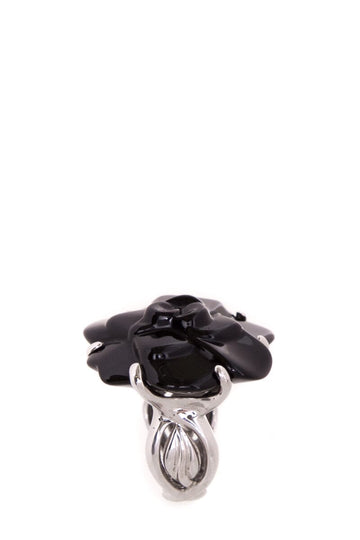 Chanel 18k White Gold & Black Onyx Camelia Ring