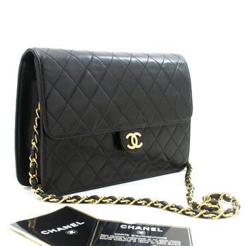 CHANEL Chain Shoulder Bag Clutch Black Quilted Flap Lambskin Purse