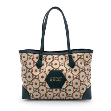 GUCCI Beige Green Gg Jacquard Medium 100 Ophidia Tote Bag