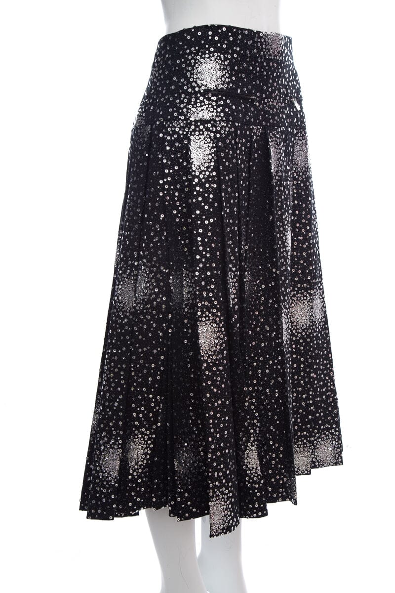 Chanel Black Sequin Pleated Skirt SZ 38