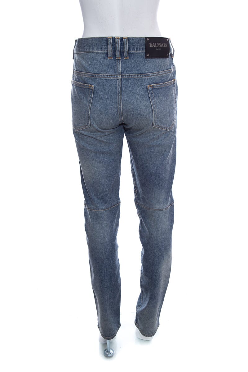 Balmain Denim Moto Skinny Jeans SZ 34