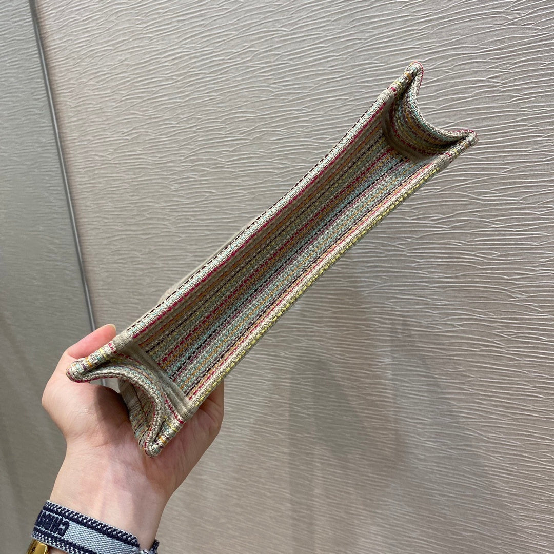 DI Small Book Tote Bag Canvas Stripes Embroidery For Womtlm 23cm/9in CD