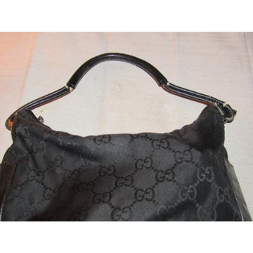 Gucci Vintage Large G Logo Print Canvas And Black Leather Accents Hobo Bag