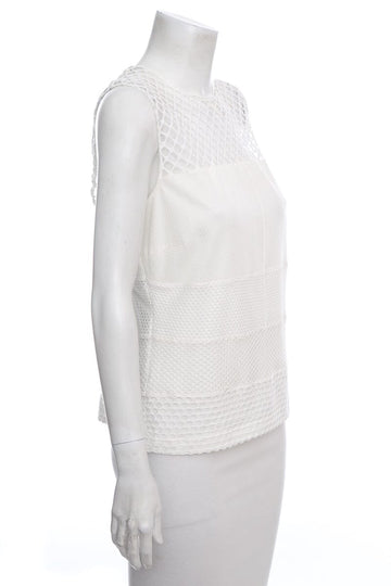 Akris White Net Detail Sleeveless Blouse SZ 14 NWT