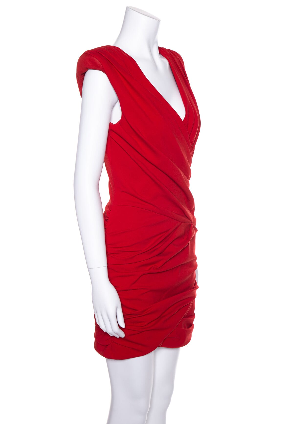 Balmain Red Fitted Sleeveless V-Neck Dress SZ 38