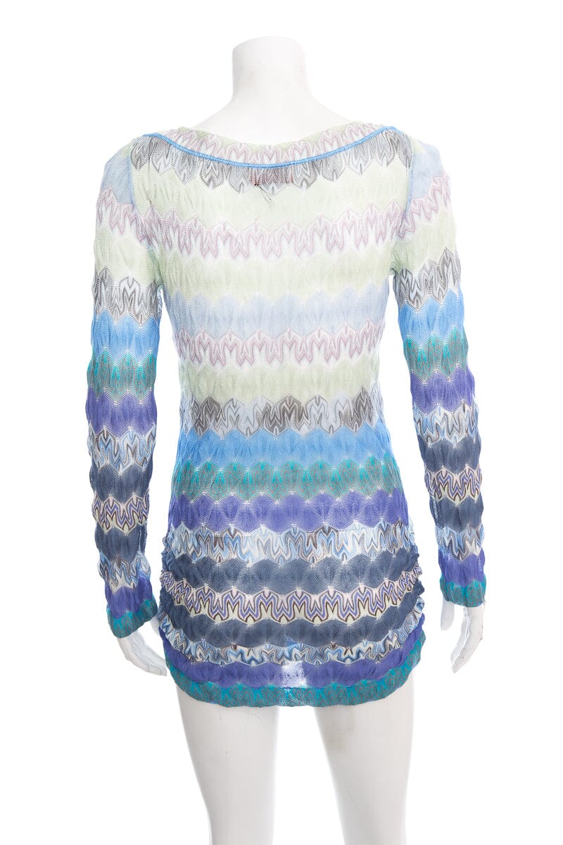 Missoni Blue and Green Knit Chevron Long Sleeve Mini Dress SZ 40