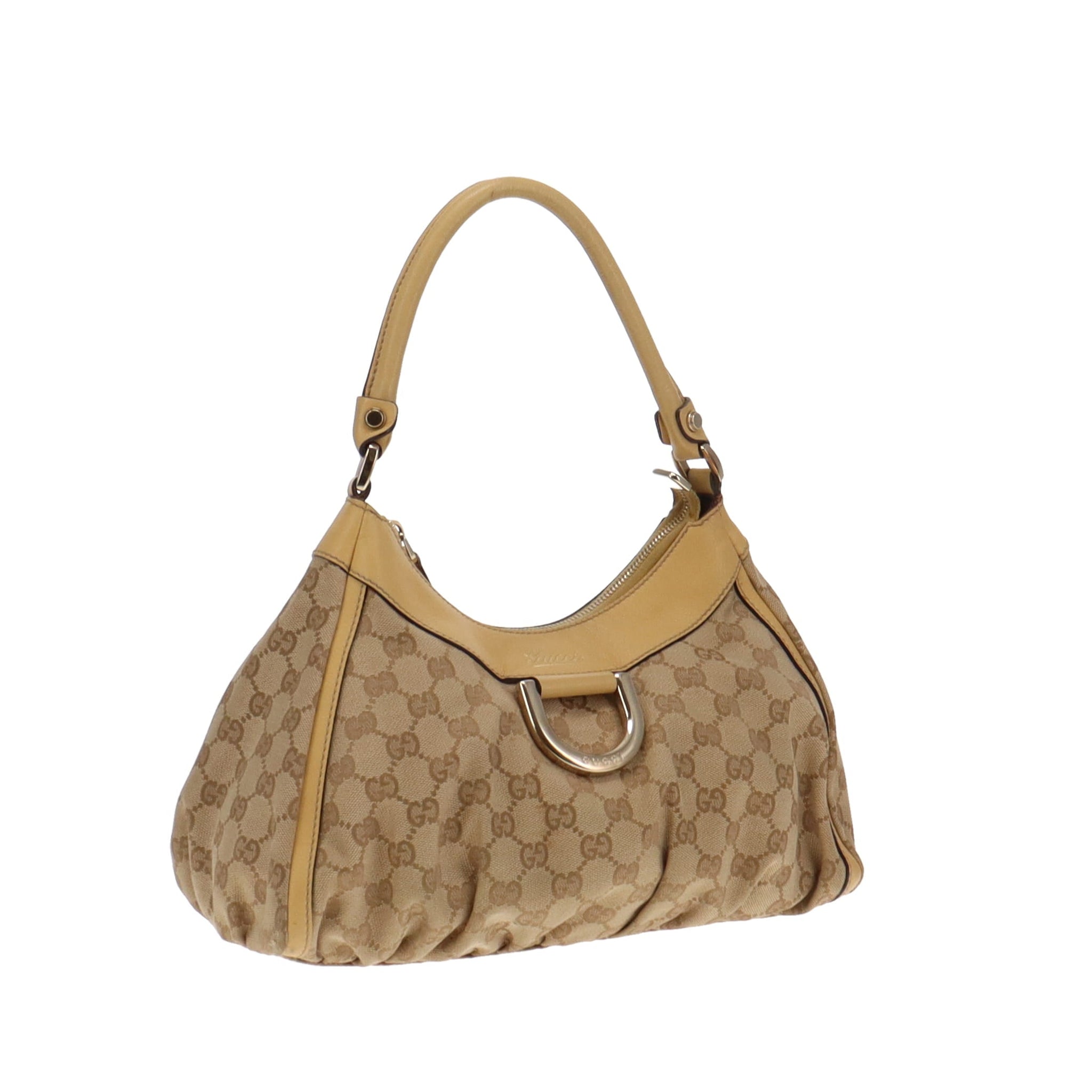 Gucci GG Canvas and Lemon Yellow Trim Abbey D Ring Shoulder Bag