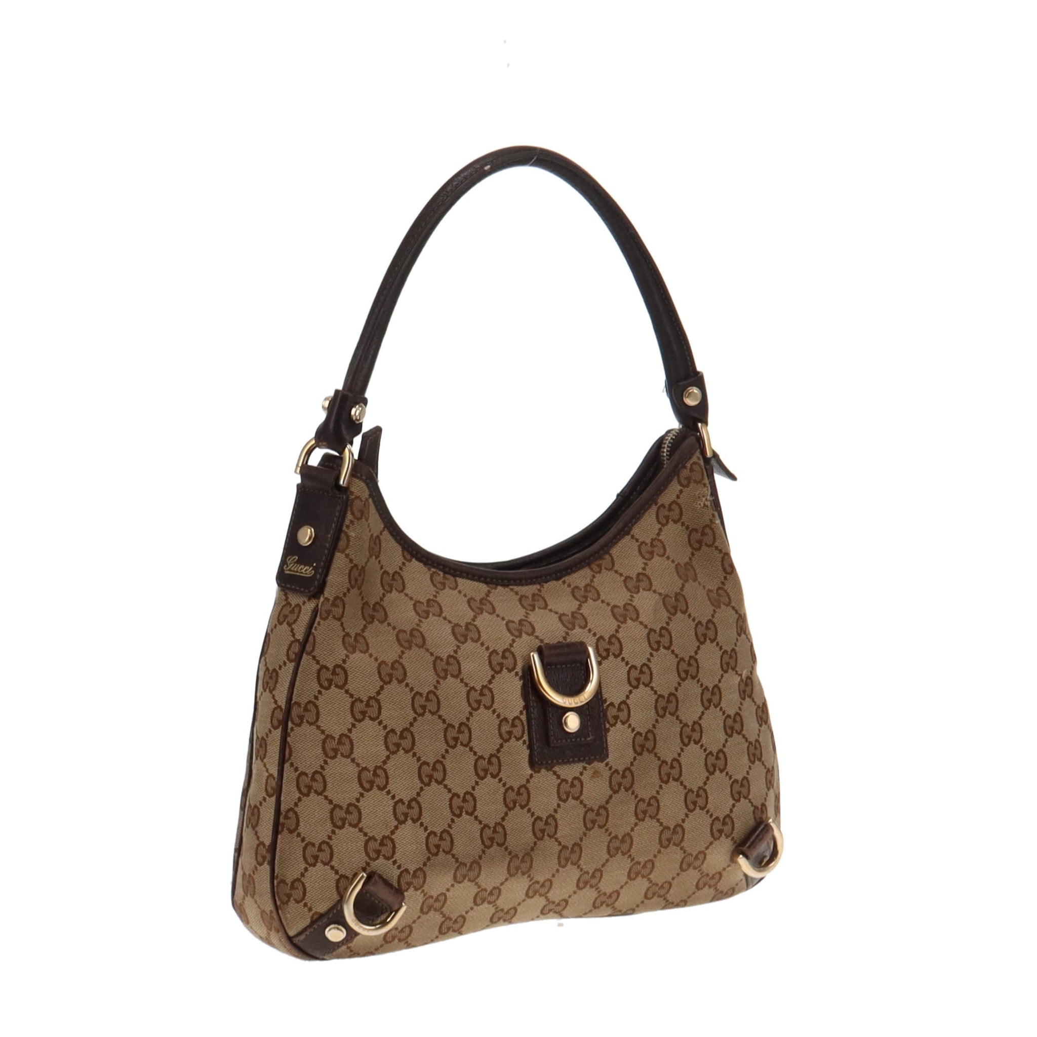 Gucci GG Canvas and Brown Leather Trim Abbey Shoulder Bag