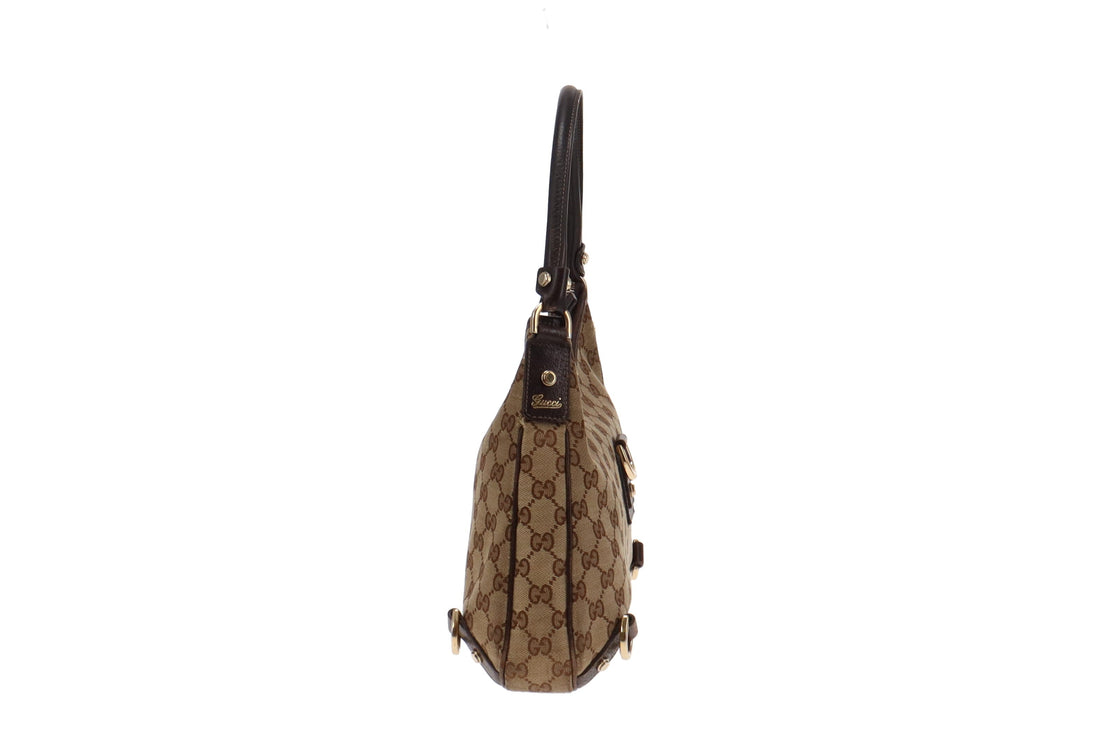 Gucci GG Canvas and Brown Leather Trim Abbey Shoulder Bag