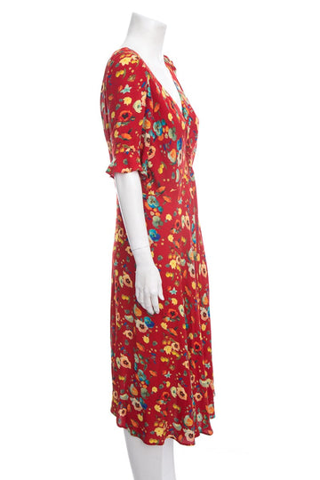 Veronique M Red Midi Floral Short Sleeve Dress SZ XL