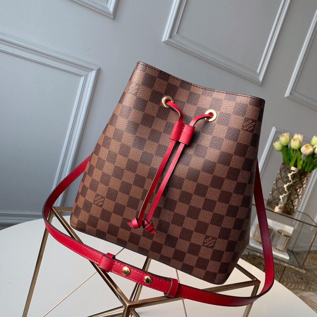 LV NeoNoe MM Bucket Bag Damier Ebtlme Canvas Cherry Berry For Womtlm,  Shoulder And Crossbody Bags 10.2in/26cm LV N40214